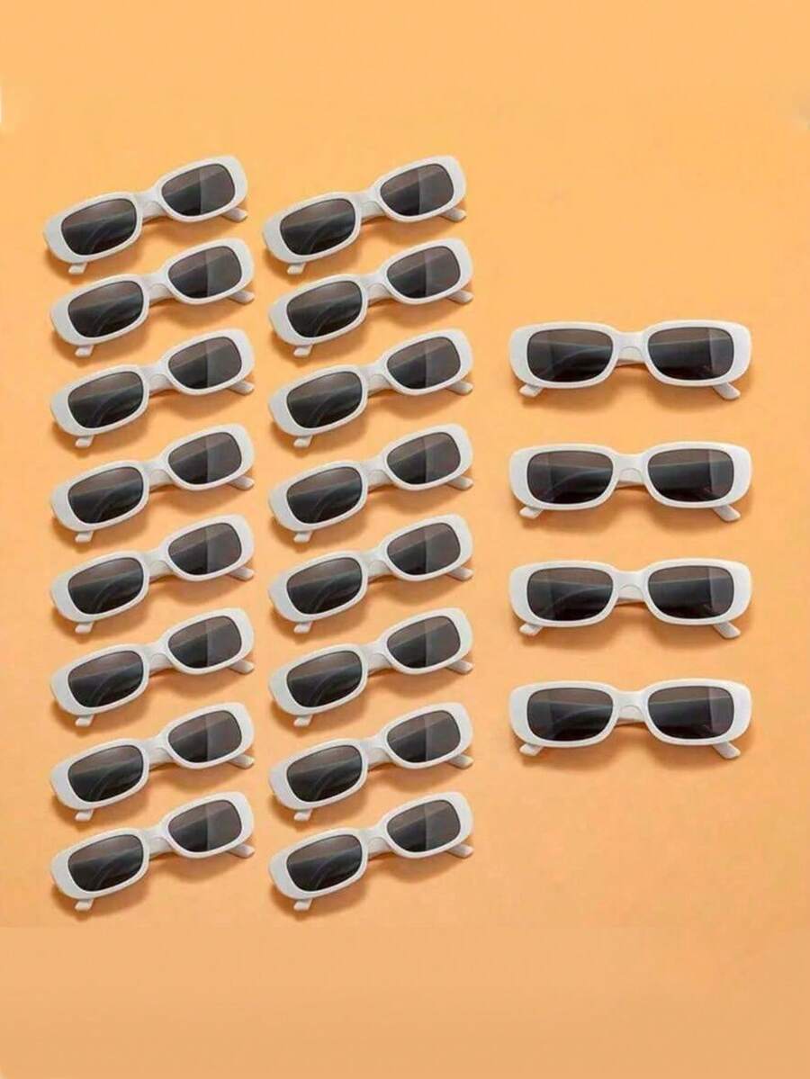 1/5/10/20 Pairs Vintage Small Square Frame Eyeglasses, Thick Frame Square Party Glasses, Bulk Set, Unisex For Women And Men - White - View 1