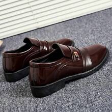 Elegant Black Patent Leather Low Heel Dress Shoes - Sophisticated Design, High-Quality PU Material, Button Closure, Versatile Style - Brown - View 3