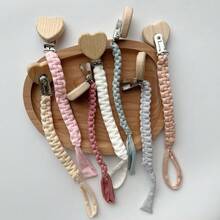 [Estilo de marco de madera con forma de corazón] 1 pieza Cadena de chupete de tela tejida a mano, opciones de varios colores, juguete mordedor de chupete con cordón anti-pérdida - Cadena para chupete con clip de madera en forma de corazón - Ver 6