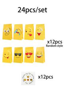 24 piezas/Set Bolsas de papel con cara sonriente divertida para regalos de fiesta, bolsas de envoltura para fiesta de cumpleaños/actividades de aula, bolsas de recuerdos de fiesta - Adecuadas para regalos de cumpleaños, recuerdos de fiesta, bolsas de almacenamiento, bolsas de mano para fiesta, bolsas de regalo de cumpleaños y suministros de envoltura de regalos. - Multicolor - Ver 10