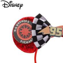 Disney Red Sequin Racing Tire Face Print Black & White Checkered #95 Bow Racing Cartoon Mickey Ears Headband - View 3