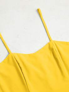 1pc Women's Casual Solid Color Double Layer Design Spaghetti Strap Jumpsuit For Vacation And Daily Wear Spring Summer Yellow - Yellow - View 3