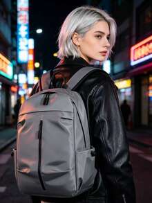 Ransel Wanita Minimalis Warna Polos dari Nilon, Ringan, Tahan Air, Cocok untuk Bisnis, Perjalanan, dan Penggunaan Sehari-hari, Ransel Kasual Kapasitas Besar dengan Banyak Kantong, Cocok untuk Kantor, Kerja, Perjalanan, dan Sekolah. - Grey - View 7