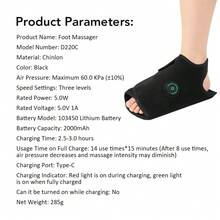 Hailicare Electric Foot Massager, Portable Air Pressure Foot Massage Machine, 3 Modes, Adjustable Height Massage Nodes, Type-C Charging, 2000mAh Battery, Home And Travel Foot Relaxation Device - Black - View 8