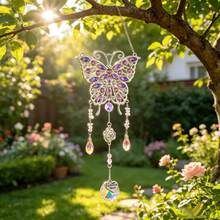 Schmetterling Kristall Sonnenfänger, hängendes Prisma, Projektionsdekoration, "Ich liebe dich, Mama" Gedenkgeschenk, geeignet für Muttertag, Geburtstag, Outdoor Garten Fenster Baum Hängedekoration Windspiel - Schmetterlingsanhänger - Übersicht 4