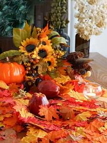 50/250 pezzi Foglie di acero artificiali, decorazione autunnale di colore misto, adatte per decorazione autunnale domestica, Ognissanti, Ringraziamento, matrimonio, evento, festa, decorazione da tavolo, fiori artificiali, piante finte - Multicolore - Visualizzare 2