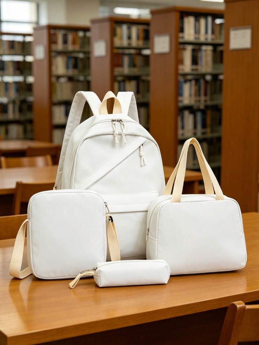 1 Set Back To School Fashion Casual Solid Color Backpack Set, Backpack + Tote Bag + Crossbody Bag + Pencil Case, Large Capacity With Laptop Compartment, Solid Color Student Backpack, Adjustable Shoulder Strap + Multi-Pocket Lightweight Portable School Bag, Zipper Bag Set, Suitable For Graduates/Students/Teenage Girls, Perfect For Outdoor Travel/Middle School/High School/College Use - 2186 - View 1