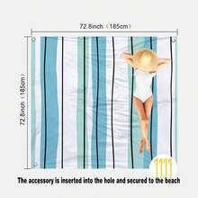 1pc Extra Large Striped Sand-Proof Quick-Dry Beach Towel Mat, Suitable For 1-3 Adults - Lightweight, Durable Polyester Fabric - Perfect For Travel, Camping, Hiking And Leisure Beach Time, Beach Mat, Picnic Mat, Camping Ground Cover - Mint Blue-green Vertical Stripes - View 14