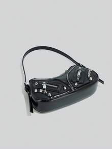 Fashionable, Personalized Street Style Shoulder Bag, Niche Design, Multifunctional, Classic Synthetic Leather Design, Suitable For Dates Dinners - Black - View 9