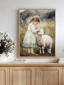 1pc Goose Girl Prints, Rustic Farmhouse Moody Girl With Ducks Painting,Shepherdess Lamb Art, Ideal Gift,Suitable For Bedroom,Living Room,Office,Wall Arts,Wall Decor,Home Decor,Room Decor,Canvas Wall Art,Posters, Wall Art With Frame, Optional Frame ﻿ - 1PCS - View 2