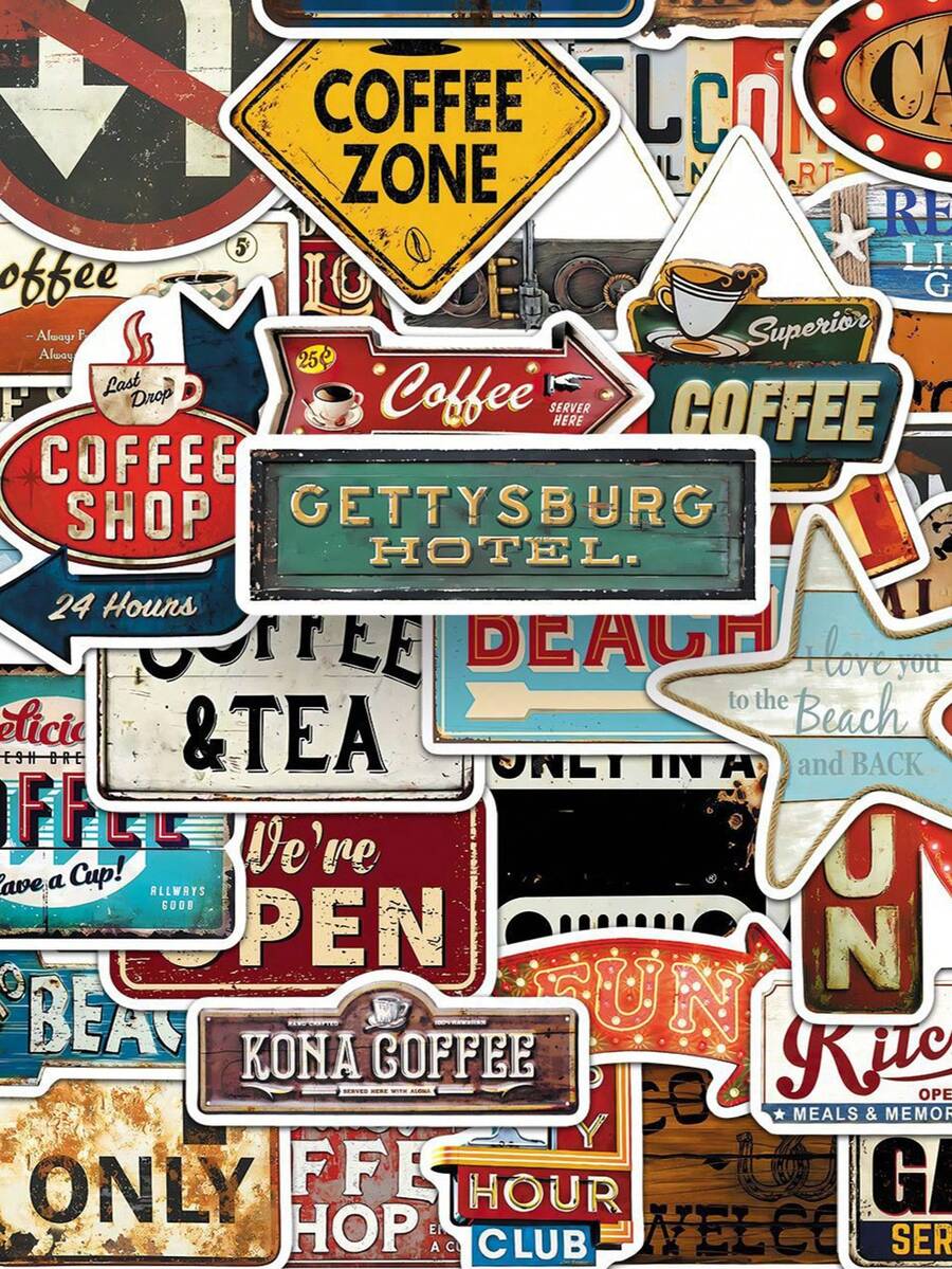50Pcs Vintage Lable Seickers Graffiti Vintage Aesthetic Stickers USA Decorative Stickers Vintage Stuff For Water Bottle, Guitar, Luggage, Phone, Case, Laptop, Skateboard, Gift - A - View 1