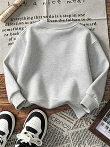 Young Girls 1pc Thermal Lined Thick Warm Printed Crew Neck Sweatshirt, Children's Long Sleeve Top For Autumn/Winter - Grey - View 4