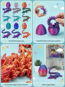 3D Printed Mini Crystal Dragon Egg Toy, Flexible Jointed Dragon Figure Set, Poseable Stress Relief Dragon With Egg, Colorful Gradient/Glow-In-The-Dark Sensory Toy, Popular Desktop Decor Ornament, Perfect Party And Birthday Gift For Kids And Teens, Halloween Gift (Dragon Egg 7cm + Crystal Dragon 13cm) - Multicolor - View 3