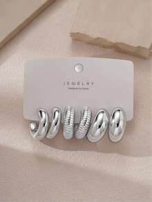 6-18pcs Silver Tone Fashion Earrings Set, Stylish And Elegant, Suitable For Daily Wear, Parties And Events - Multicolor - View 8