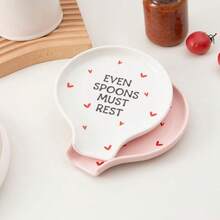 1pc Cute Heart-Shaped Ceramic Spoon Holder, Novel Humorous Quote Printed Stove Top Spoon Rest, Romantic Kitchen Decor Accessory, Housewarming Holiday Gift For Cooking Enthusiasts - View 6