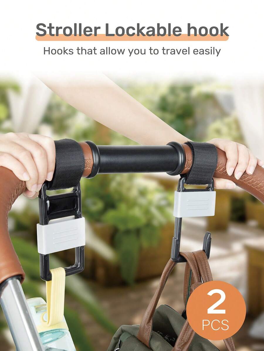 2 buah Gantungan Stroller yang Dapat Dikunci dengan Pengait dan Perekat yang Lebih Panjang dan Lebar, Desain Pengunci Otomatis Anti-Pencurian untuk Tas Ibu, Aksesori Perjalanan, Mitra yang Baik untuk Keluarga - Abu-abu gelap - View 1