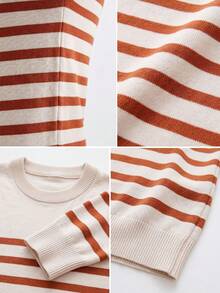 SU ER 1pc Men's Casual Striped Knit Sweater, Autumn/Winter - Burnt Orange - View 10