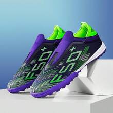 Unisex TF Turf Soccer Cleats, Breathable Lace Up Football Boots Non Slip Rubber Sole Outdoor Training Match Athletic Sneakers For Artificial Grass Pitch - Purple - View 4