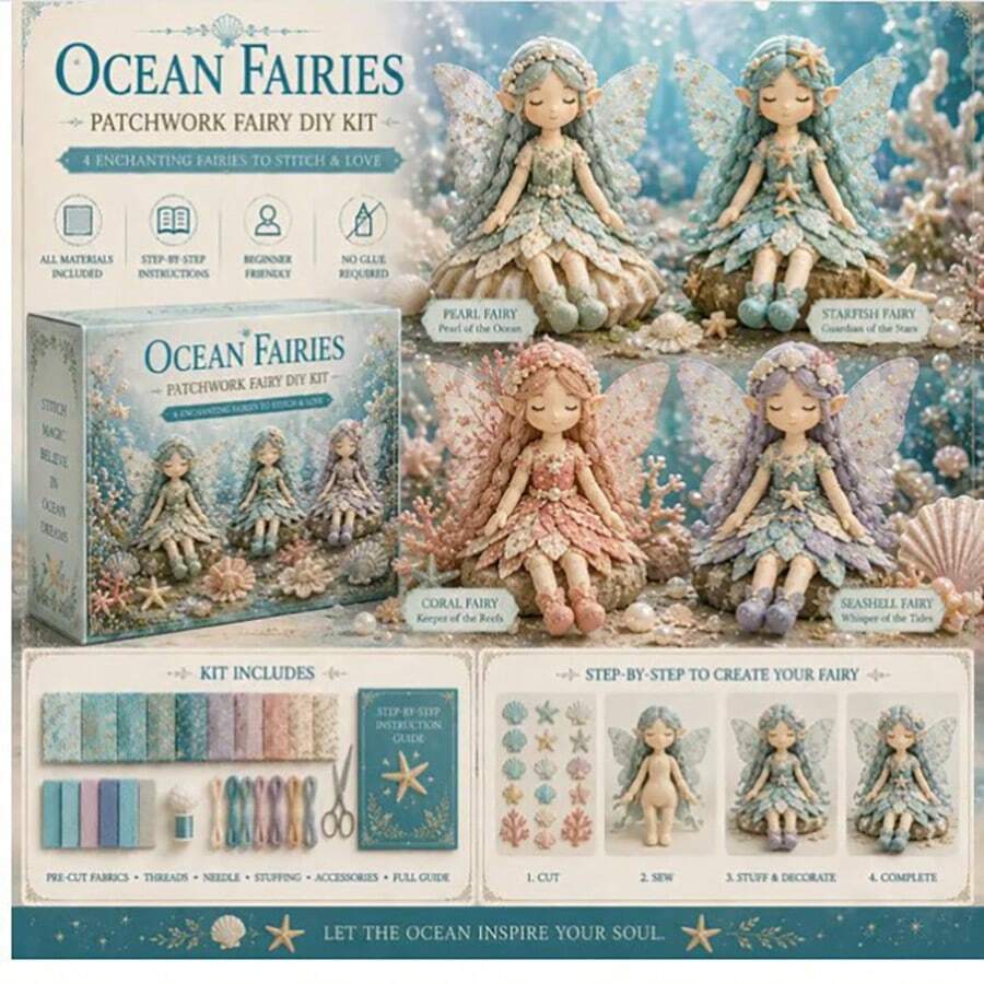 雪花仙女拼布娃娃 DIY 縫製套件，4 款冬季冰精靈布偶全套手工套組，適合青少年與成人的初學者手工禮物 - 彩色 - 查看 1