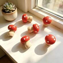 10pcs Garden Miniature Bonsai Accessories Wooden Red Mushroom Decor Suitable For Garden Decoration And Scene Arrangement - A - View 2