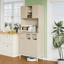 Kitchen Cabinet With Three Doors In Light Wood And White, 181 Cm High, With Waste Compartment, Microwave Compartment And Vacuum Cleaner Storage, 80 X 35 X 181 Cm - White - View 3