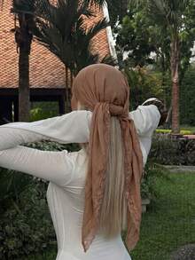 1 pieza Elegante pañuelo de encaje de unicolor para mujer, accesorio de bufanda multiusos casual con protección solar, se puede usar como pañuelo, accesorio para el cabello, cinturón y talla grande, adecuado para ropa de primavera y verano - Marrón - Ver 3