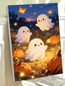 Pintura por números DIY en lienzo con calabazas y fantasmas lindos de Halloween, decoración para el hogar para adultos, regalo festivo hecho a mano - Conjuntos - Ver 3