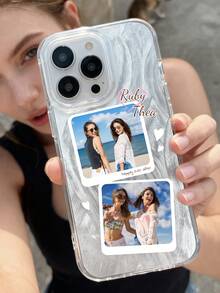 1pc Customized Daily Commemorative Photo Personalized Phrase Text Customization Personalized Signature Customization Anniversary Gift, Valentine's Day Gift, Birthday Gift, Wedding Gift, Mother's Day Gift, Father's Day Gift, Best Friend Gift, Gift For Mom/Dad, Gift For Boyfriend, Gift For Girlfriend 2-In-1 Glossy Film Full Coverage Hard Shell Phone Case Protective Cover Compatible With IPhone 11/12/13/14/15/16 17 Pro Max - Multicolor - View 6