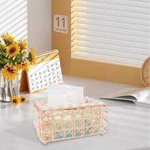 1 Modern Metal Crystal Tissue Box - Elegant Tissue Organizer, High-End Luxury Metal Tissue Holder, For Bathroom, Living Room, Bedroom, Can Be Used As Home Decor, Living Room Dining Table Desktop Tissue Box, Perfect Gift - Multicolor - View 2