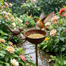 1 pieza Estaca de decoración de jardín de metal con forma de cuenco de agua para pájaros vintage y oxidado, adorno de baño y comedero para pájaros para exterior, patio, césped y parterre, regalo de jardinería para amantes de los pájaros - Decoración de jardín - Ver 5