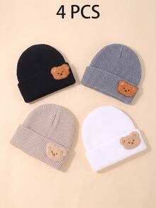 1/4pcs Baby Cute Plush Bear Knitted Hat, Autumn/Winter Warm Ribbed Knit Hat, Unisex Infant Toddler, Soft Breathable Elastic Cuffed Hat, - Multicolor - View 17