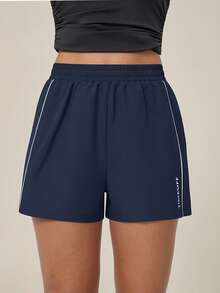 TimeOff Women's 1pc Colorblock White Stripe Side Pocket Elastic Drawstring Waist Sports Shorts - Blue - View 9