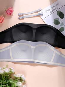 2pcs/Set Teen Girls Strapless Bandeau Bra Set, Removable Straps Invisible Push-Up Bra, Suitable For Daily And Formal Occasions - Multicolor - View 4