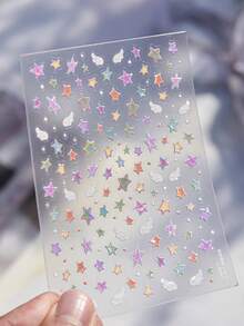 1pc Holographic Star Nail Stickers, 3D Jelly Gradient Star Pattern, Exquisite Self-Adhesive Nail Decals - Multicolor - View 4