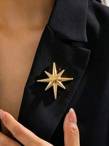 Broche de estrella de ocho puntas con strass brillante de alta gama, nuevo y de moda estilo INS, elegante alfiler de estrella octagonal - Dorado - View 1