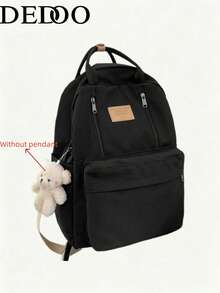 Dedoo Mochila casual, bolso de uso diario, material de nailon de unicolor, múltiples bolsillos con cremallera, asa superior, estilo minimalista, adecuado para estudiantes (colgante no incluido) - Negro - Ver 10