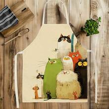1pc Cartoon Healing Multi-Cat Print Apron - Sleeveless Design, Durable And Comfortable Fit, Featuring Stacked Colorful Fat Cat Big-Eyed Cute Pet Patterns, Suitable For Cooking, Baking And Home Cleaning, Household Cleaning, Housework Apron, Hand-Painted Handmade Gardening Apron, Fun Holiday Gift - Multicolor - View 4