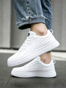 Men's Wide Fit All-Season Breathable Versatile Anti-Slip Anti-Odor Thick Sole Pure White Plus Size Skate Shoes Outdoor Casual Low-Top Lace-Up Oversized Athletic Sneakers, Recommended To Order One Size Up - White - View 5