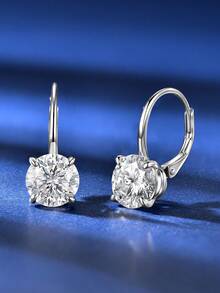 XUJIA 1Pair 2ct-8mm*2pcs Moissanite Earrings For Women 925 Sterling Silver Hoop Earrings Minimalist 925 Silver Earrings Anniversary Birthday Jewelry Gifts - Silver - View 3