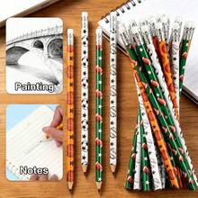 Football Pattern Wooden Pencil With Eraser, Smooth Graphite Writing Pencil, Suitable For Daily Notes, Drawing Stationery - C - View 3