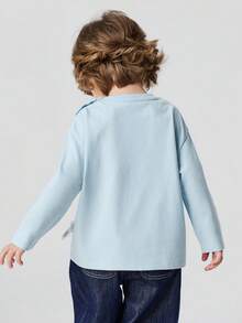 mini bala Kids Cotton Brushed Soft Long Sleeve T-Shirt Cute Print Comfy Base Top 2026 Autumn New Arrival - Gray Blue - View 3