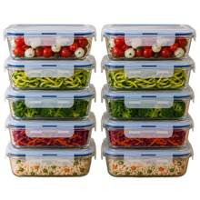 Kit c/ 8 Potes de Vidro Borossilicato Hermético 370ml Congelador Freezer Microondas Forno Marmita Fitness Saudável Lanches Salada - Vermelho - Visão 2