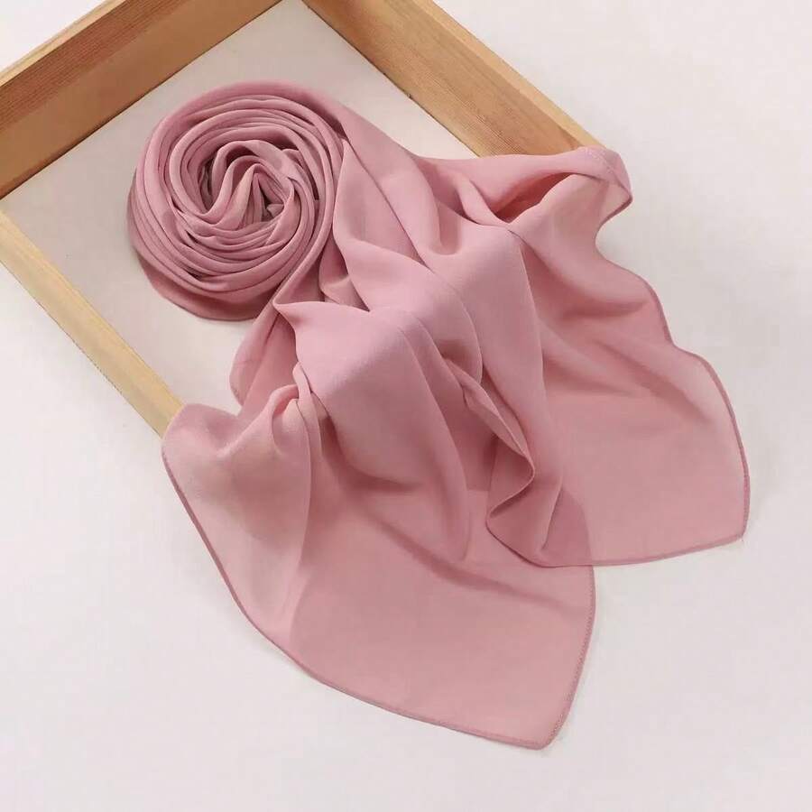 1PC Women's Simple Solid Color Square Bandana, Daily Decorative Thin Summer Head Scarf - Light Pink - View 1