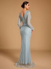 GIFORU Light Ice Blue Heavy Beaded Mermaid Evening Gown For Women, Custom Style Dress Fall Wedding Party - Dusty Blue - View 10