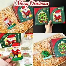 2 Styles Christmas Micro Particle Building Blocks DIY Assembly Ornament With Base And Transparent Dust-Proof Acrylic Cover, ABS Resin Educational Stress Relief Handmade Model, Desktop Entryway Atmosphere Decor, Halloween Christmas Birthday Party Gift Toy For Boys And Girls - Multicolor - View 7