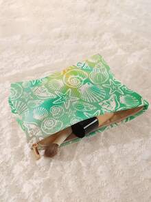 1 pieza Bolsa de almacenamiento de cosméticos portátil Serie Oceánica Patrón de Concha & Estrella de Mar Impresión de Doble Cara Bolsa de Maquillaje con Cremallera para Viajes Organizador Multifuncional de Artículos de Tocador - Multicolor - Ver 4