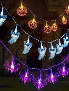 3pcs/Set 1.5M Halloween Dark Gothic Pumpkin Bat Ghost LED String Lights, Ghostly Sinister Creepy Haunted House Halloween Decor, Classic Halloween Decor, Wonderful Halloween Gifts, Indoor Outdoor Lawn Porch Window Halloween Holiday Party Decor - Ghost Bat Pumpkin - View 12