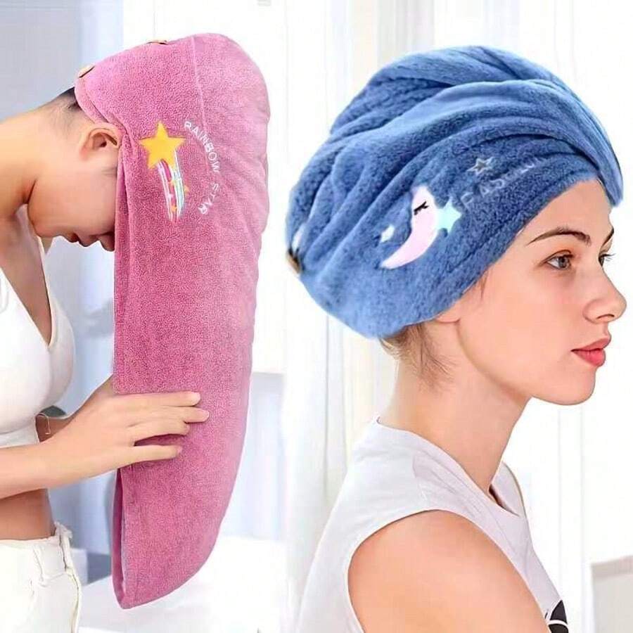 1pc Microfiber Magic Hair Drying Cap, Women's Quick Dry Shower Cap Headwrap, Soft Polyester Bath Cap, Super Absorbent Women's Headband With Button Closure - Multicolor - View 1