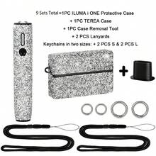 BLBLBL 9 Sets Total(1 Protective Case + 1 Cigarette Box + 2 Lanyards + 2 Large Key Rings + 2 Small Key Rings + 1 Replacement Tool) Multi-Color 360° Full Rhinestone With Hanging Hole Portable Anti-Drop Electronic Cigarette Protective Case + Cigarette Box Set Combination FOR IQOS ILUMA I ONE + FOR TEREA, More Shiny Under Light Or Sunlight - Diamond Version - View 11