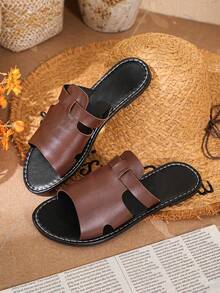 New Spring/Summer Fashion Casual Slip-On Sandals, Casual Flat Slides, Beach Sandals, Vacation Style Versatile Flat Slip-On Women's Sandals - Coffee Brown - View 6